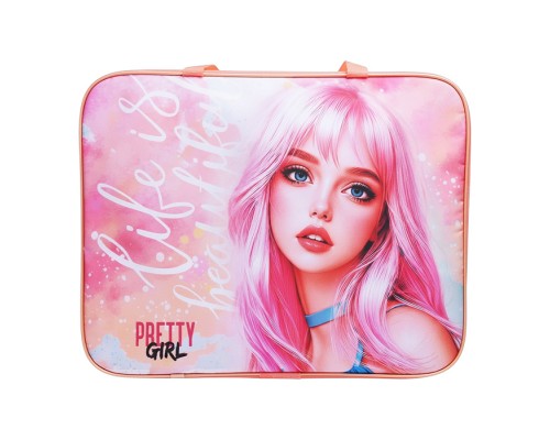 Папка школьника А4 с ручками + твердое дно, широкая, ткань, дизайн 335/260/60 "Красотка"