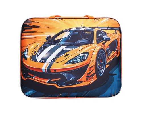 Папка школьника А4 с ручками + твердое дно, широкая, ткань, дизайн 335/260/60 "Оранжевая тачка"