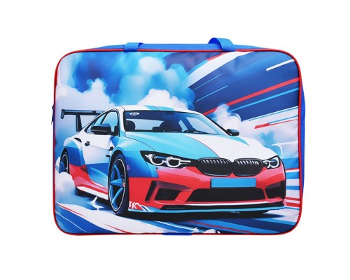 Папка школьника А4 с ручками + твердое дно, широкая, ткань, дизайн 335/260/60 "Яркое авто"