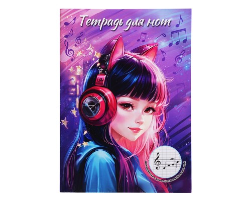 Тетрадь для нот 16 л. "Девочка в наушниках" А4, белый офсет, мягкий переплёт (2 скобы)