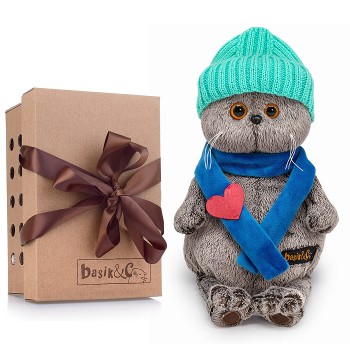 Кот Басик в шапке и шарфе с сердечком