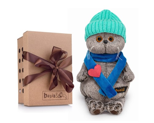 Кот Басик в шапке и шарфе с сердечком