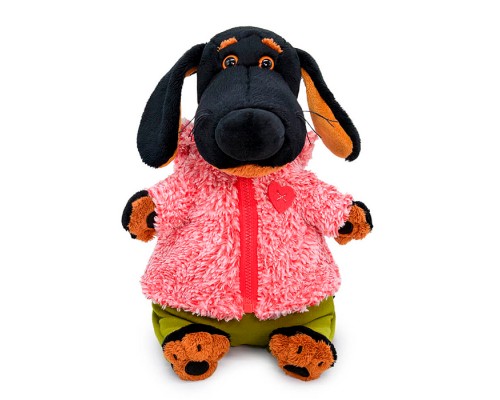 Собака Ваксон в теплом костюме с сердечком