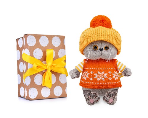 Кот Басик BABY в жилете и шапочке с помпоном