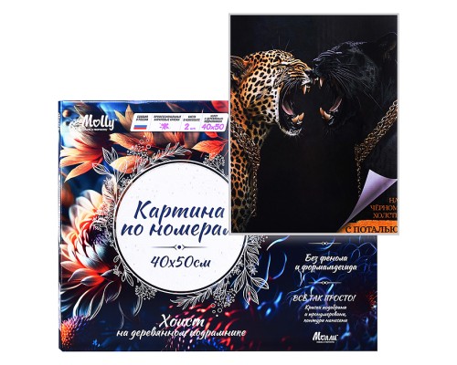 Картина по номерам 40х50 "Противостояние" черный холст, с поталью, золото 16 цветов