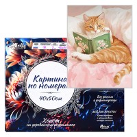 Картина по номерам 40х50 "Кот с книгой" 23 цвета