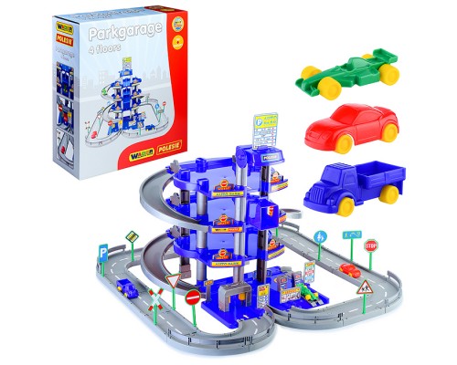 Паркинг 4-уровневый с дорогой и автомобилями, синий (в коробке)