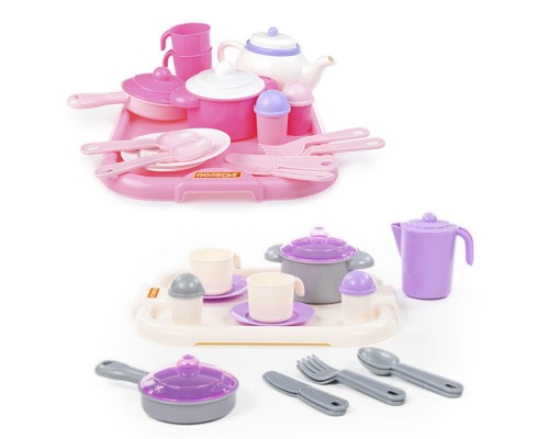 Набор детской посуды "Настенька" с подносом на 2 персоны (19 элементов) (в сеточке)