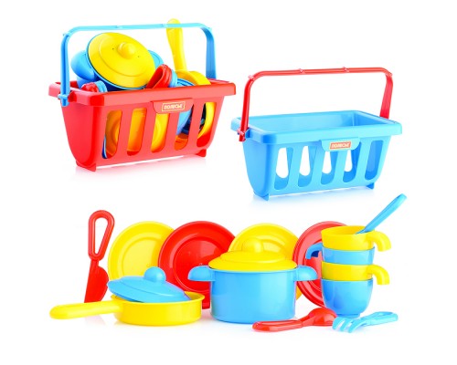 Набор детской посуды "TOP chef" с корзинкой №2 на 4 персоны (в сеточке)