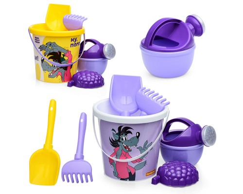 Набор "Ну, погоди!" №5: ведро с наклейкой, лопатка №5, грабельки №5, формочка (малина), лейка малая №4
