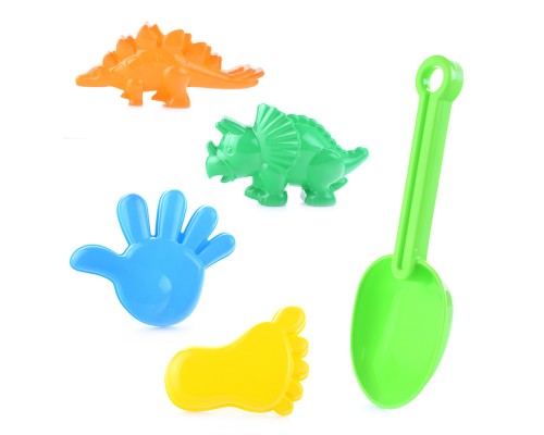 Набор №371: совок №7, формочки (динозавр №1 + динозавр №2 + ладошка + ножка) (в пакете)