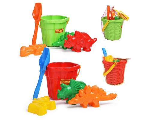 Набор №318: ведро-цветок среднее №3, лопатка №5, формочки (мамонт + динозавр №1 + динозавр №2)
