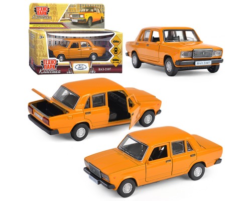 Машина металл ВАЗ-2107 12 см, (двери, багаж, желтый) инерц, в коробке