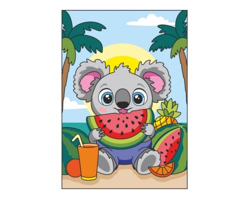 Картина по номерам для малышей на картоне 20х30 "Коала с арбузом"