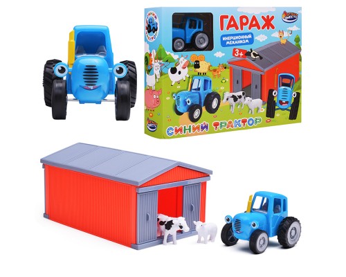 Модель пластик "Синий трактор" Гараж с коровой и овцой