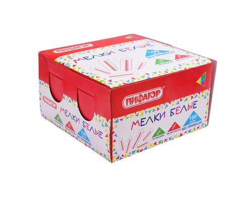 Мел белый без примесей квадратный 100 штук, мягкое письмо, картонная упаковка