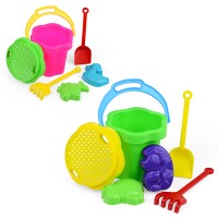 Песочный набор №103 (ведро-цветок 0,3 л, сито, грабли, совок, 2 формочки)