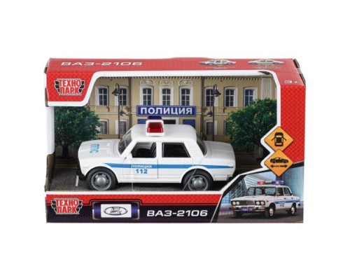 Машина пластик Lada 2106 13,5 см, инерц, двери, Полиция белый