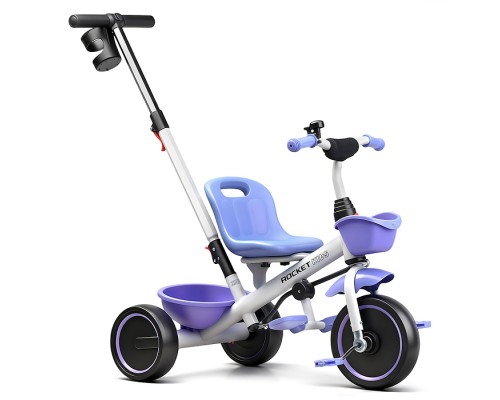 Велосипед трехколесный Rocket 107NEW, колеса EVA 10"/8", цвет белый/лиловый
