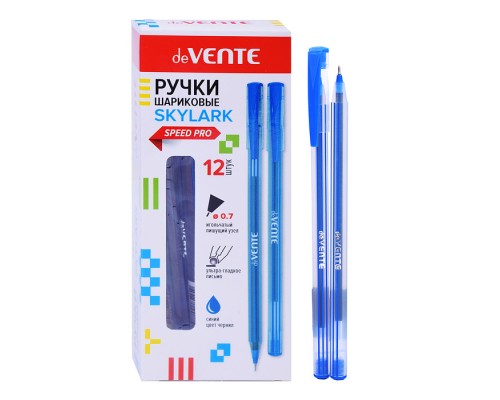 Ручка шариковая "Skylark" серия Speed Pro, d=0,7 мм, ультра гладкое письмо, чернила на масляной основе, игольчатый пишущий узел, синий корпус, одноразовая, индивидуальная маркировка, синяя