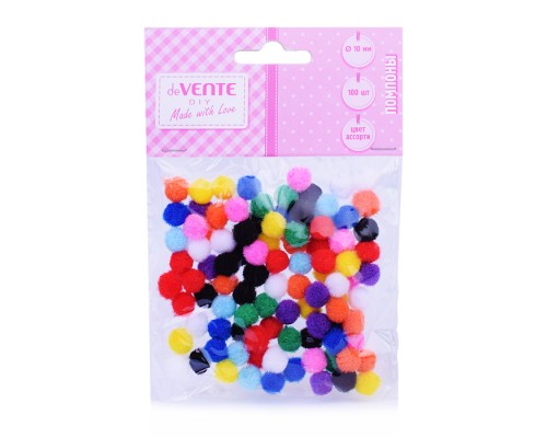 Набор помпонов для творчества 10 мм, 100 шт, в пластиковом пакете с блистерным подвесом, цвета ассорти