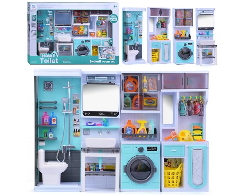 Набор мебели для кукол "Прачечная с душевой" на батарейках, зеленая, в коробке