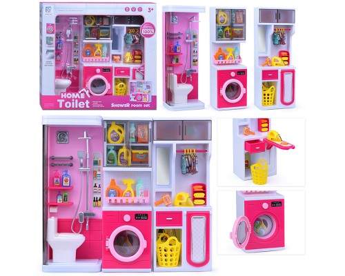 Набор мебели для кукол "Ванная комната" на батарейках, розовая, в коробке