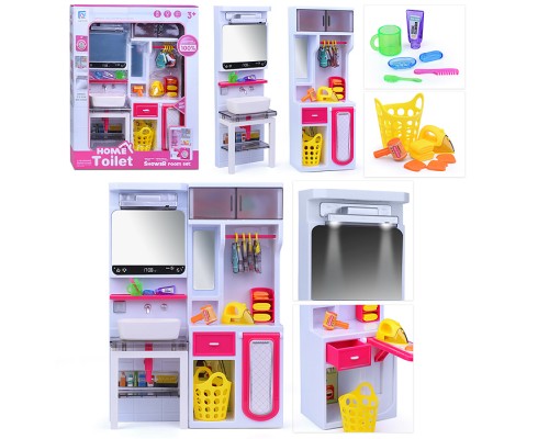 Набор мебели для кукол "Ванная комната" (зеркало, раковина, гладильная доска, утюг) с аксессуарами, на батарейках, в коробке