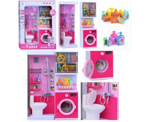 Набор мебели для кукол "Туалетная комната-1" (унитаз, душ, стиральная машина) с аксессуарами, на батарейках, в коробке