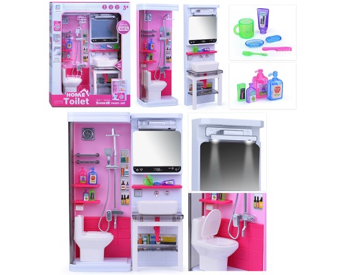 Набор мебели для кукол "Ванная комната" (унитаз, душ, раковина,зеркало) с аксессуарами, на батарейках, в коробке