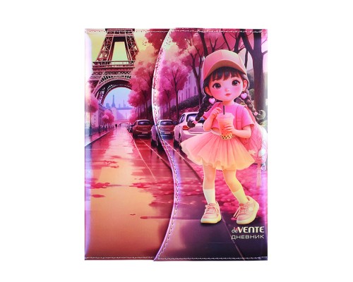 Дневник 1-11кл. "Chic City Girls" универсальный блок, 48 листов, белая бумага 80 г/м&sup2;, печать в 1 краску, твердая обложка из искусственной кожи с поролоном, цветная печать, фигурная магнитная створка, отстрочка, 1 ляссе