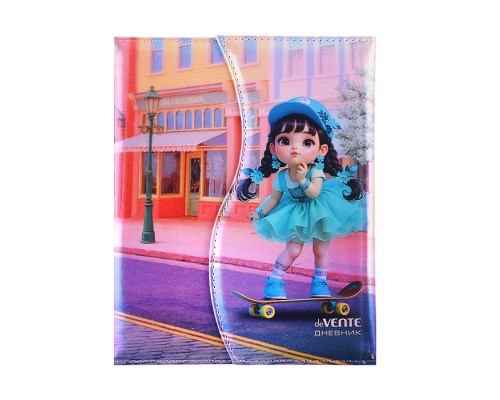 Дневник 1-11кл. "Chic City Girls" универсальный блок, 48 листов, белая бумага 80 г/м&sup2;, печать в 1 краску, твердая обложка из искусственной кожи с поролоном, цветная печать, фигурная магнитная створка, отстрочка, 1 ляссе