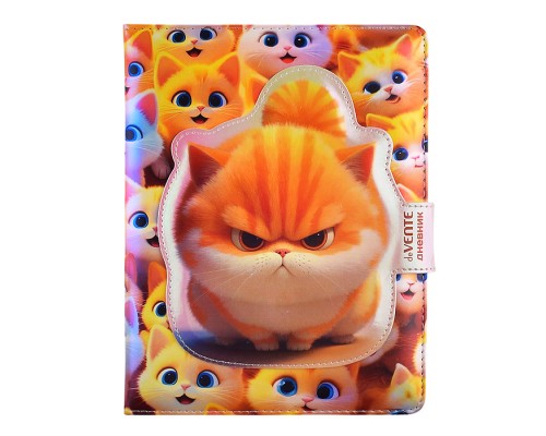 Дневник 1-11кл. "Angry Cat"  универсальный блок, 48 листов, белая бумага 80 г/м&sup2;, печать в 1 краску, твердая обложка из искусственной кожи с поролоном, цветная печать, фигурная магнитная створка, отстрочка, 1 ляссе