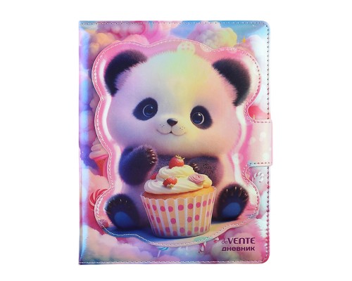 Дневник 1-11кл. "Sweet Panda" универсальный блок, 48 листов, белая бумага 80 г/м&sup2;, печать в 1 краску, твердая обложка из искусственной кожи с поролоном, цветная печать, фигурная магнитная створка, отстрочка, 1 ляссе