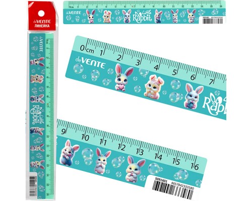 Линейка пластиковая "Little Rabbit" 16 см, с дизайном, с индивидуальной маркировкой, с цветным стикером