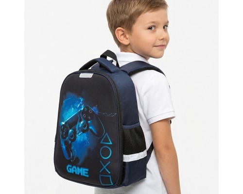 Рюкзак "GAME" школьный жесткий 37x28x18 см (17 л) вес 700 г, плотный износостойкий полиэстер с водоотталкивающей пропиткой, 1 отделение на молнии с разделителями для учебников c фиксатором на липучке, 2 боковых кармана сеткой на резинке, эргоном