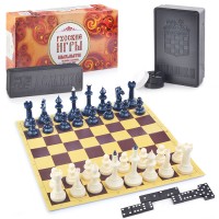 Набор "Русские игры" (шахматы, шашки, домино, доска из микрогофры)