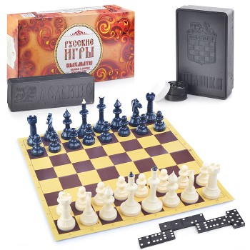 Набор "Русские игры" (шахматы, шашки, домино, доска из микрогофры)
