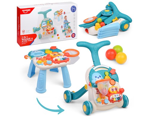 Игровой центр-Каталка "Вместе весело" голубой, на батарейках, в коробке