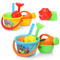 Набор №205: ведро среднее, лопатка, грабельки, 2 формочки, лейка малая №4