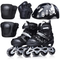 Ролики детские, размер M, черные (со шлемом и защитным снаряжением)
