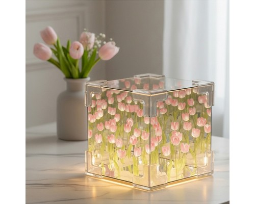 Набор для творчества-светильник "Куб" розовые тюльпаны, в пакете
