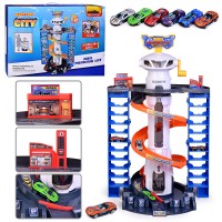 Парковка "Мега-паркинг" 6 металлических машин в наборе, (свет, звук) в коробке