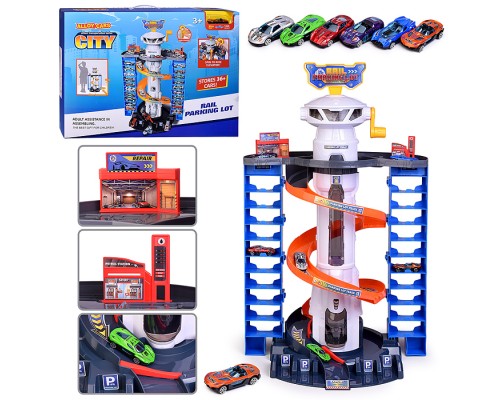 Парковка "Мега-паркинг" 6 металлических машин в наборе, (свет, звук) в коробке