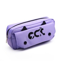 Пенал "Happy. Cat" 210x90x60 мм, плотный износостойкий полиэстер с водоотталкивающей пропиткой, отделение на молнии, прямоугольный для 70 предметов, передний карман на молнии со створкой органайзером на липучке, задний карман на молнии, сиреневы