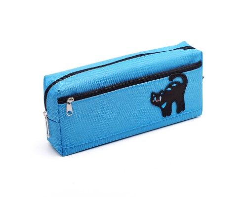 Пенал "Black Cats"  200x85x45 мм прямоугольный, плотный износостойкий полиэстер с водоотталкивающей пропиткой, прямоугольный формы для 50 предметов на молнии, наружный объемный карман на молнии, аппликация вышивка, голубой