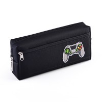Пенал "Game Time" 200x85x45 мм, плотный износостойкий полиэстер с водоотталкивающей пропиткой, прямоугольный формы для 50 предметов на молнии, наружный объемный карман на молнии, аппликация вышивка, черный