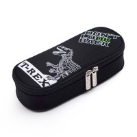 Пенал "T-Rex"  210x80x50 мм овальный, плотный износостойкий полиэстер с водоотталкивающей пропиткой, овальной формы на молнии для 50 предметов, с внутренним органайзером-створкой, с 2-мя бегунками, черный