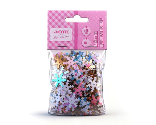 Пайетки декоративные "DIY Snowflakes" формы снежинок, ассорти цветов, в пластиковом пакете с подвесом