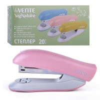 Степлер "SigNature" 24/6&26/6 (мощность 20 листов, глубина скрепления 60 мм) пластиковый, в картонной коробке, цвет пудрово-розовый